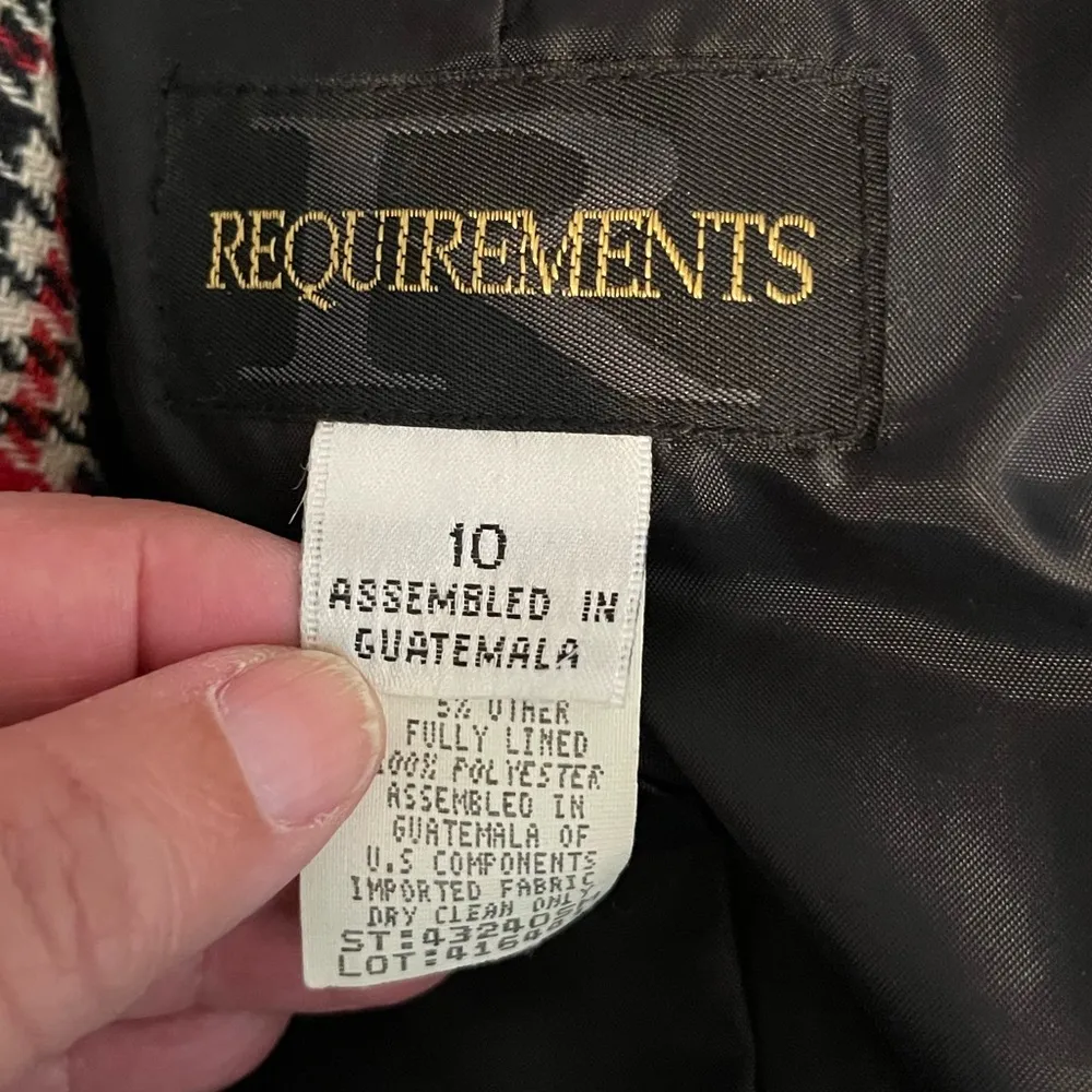 Requirements Black/Beige/Red Houndstooth Blazer Size 10 - Image 3