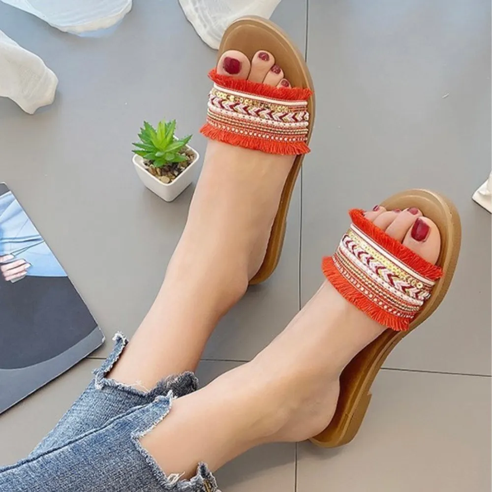 Boho pearl sequin fringe sandals 8.5 - Image 8