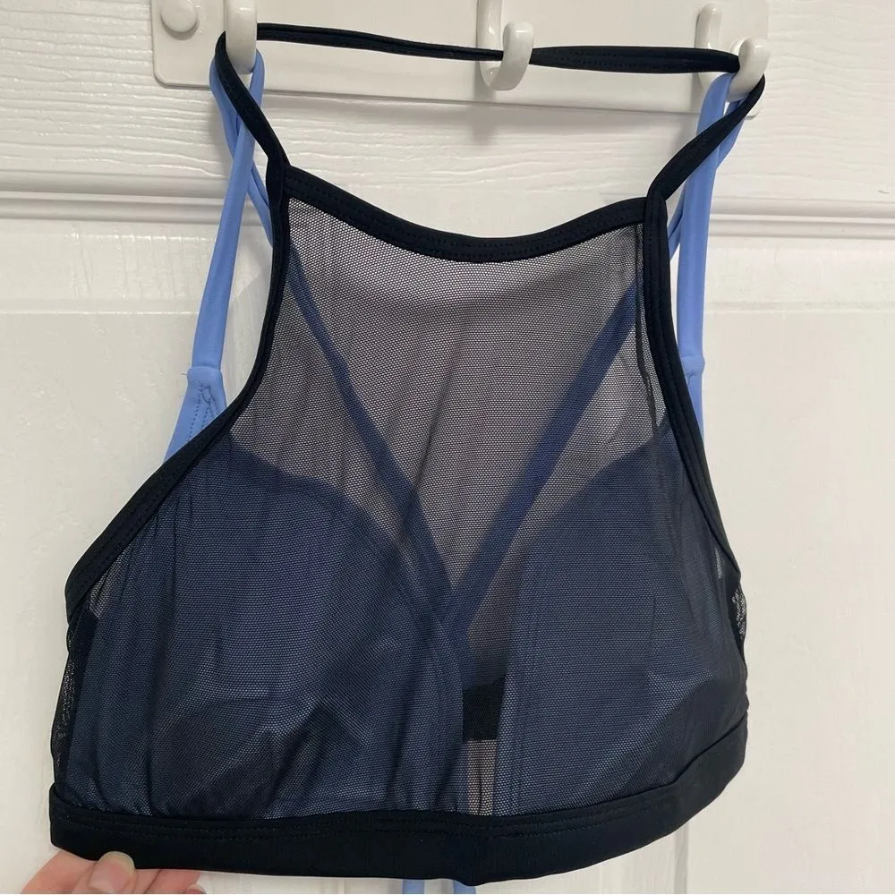 Xhiliration Mesh Overlay Sporty Bikini Top Black and Blue Women’s Size M - Image 2