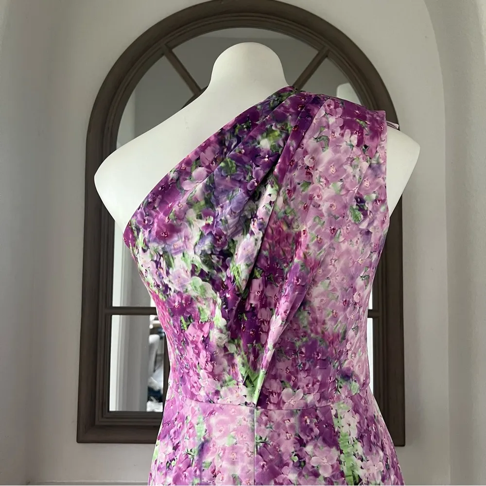 BADGLEY MISCHKA One-Shoulder Purple Orchid Gown, Size 4 Retail $990 - Image 11