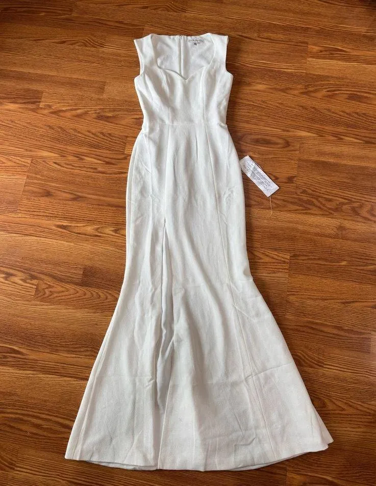 Dress the Population Sandra Plunge Crepe Trumpet Gown off white size Xxs - Image 10