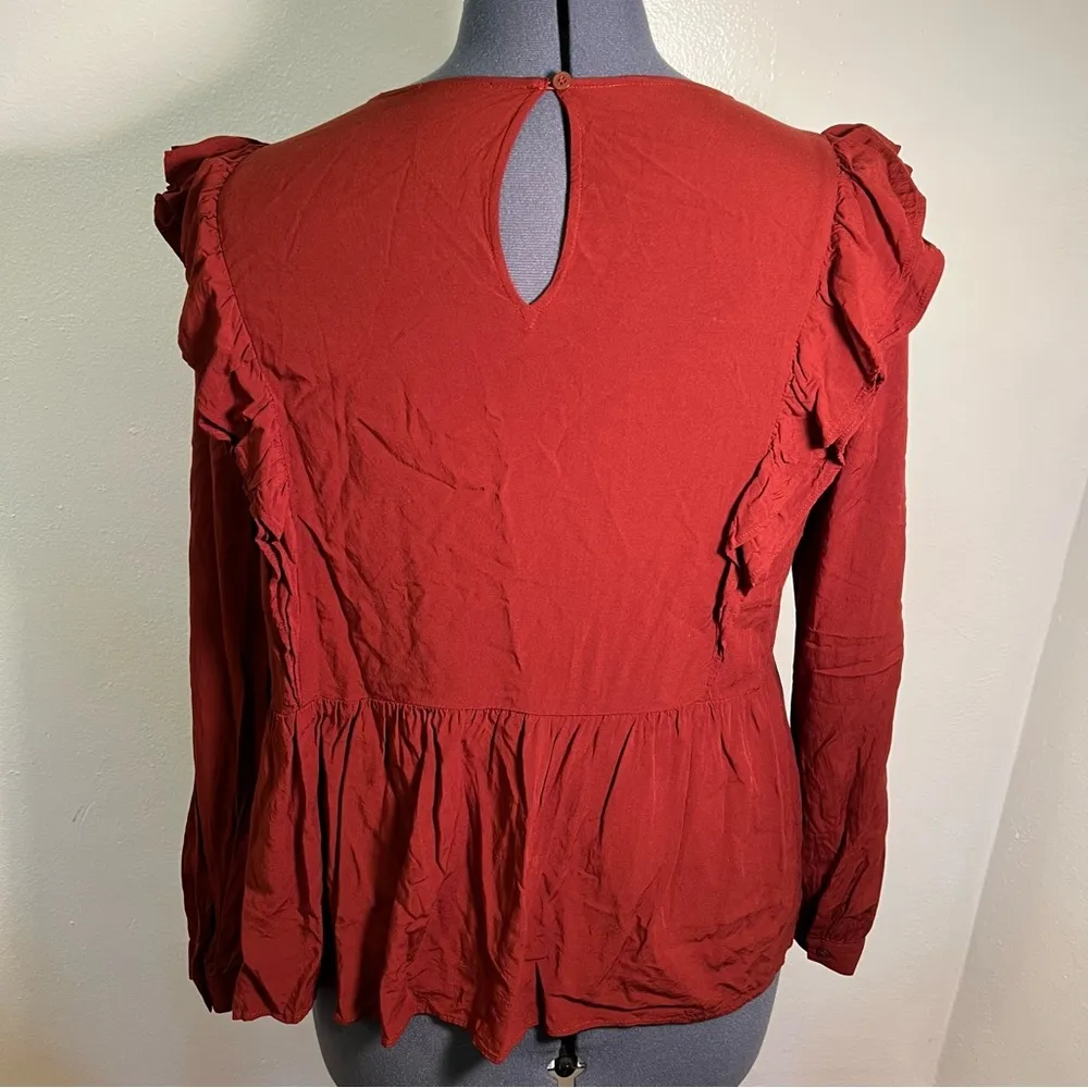 Loft Wild Currant Ruffle-Sleeve Peplum Top - Image 8