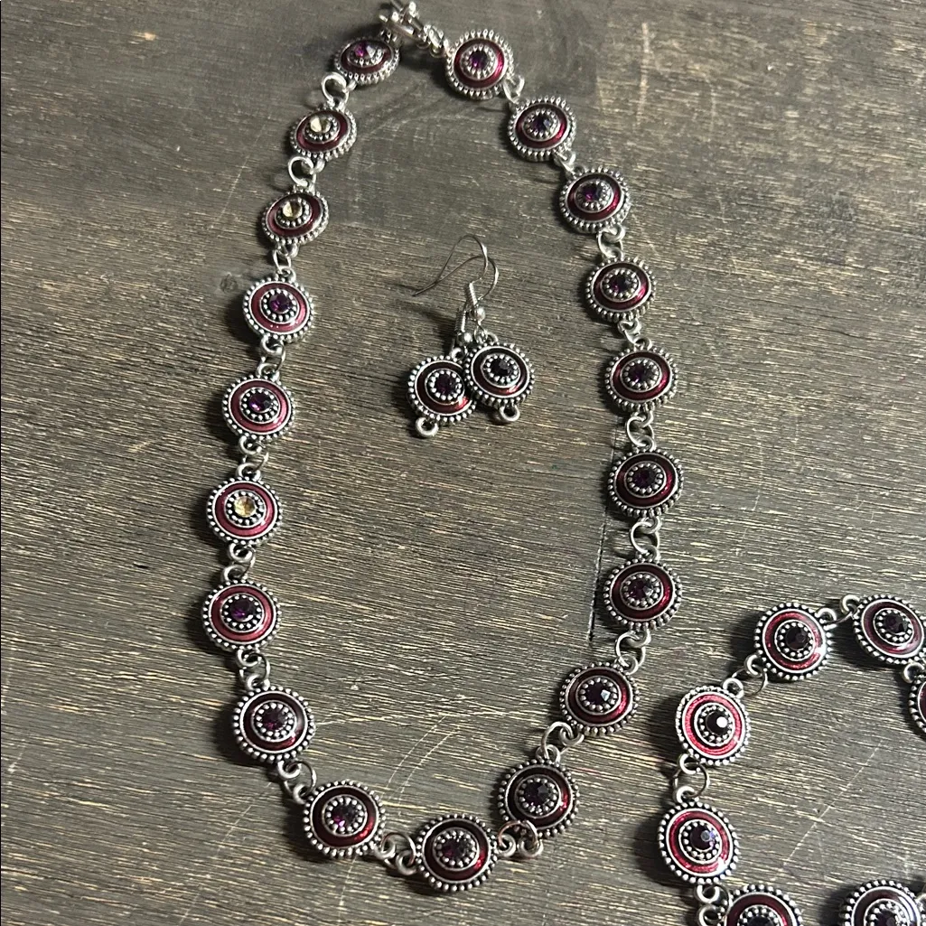 Matching Set Silver Red & Purple Jewelry Set - Image 4
