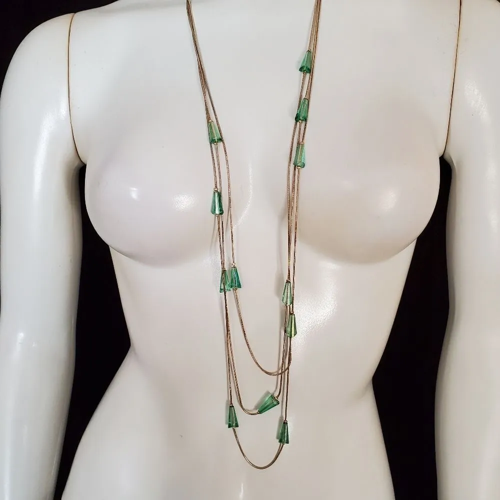 Charming Charlie Gold & Green Multilayer Necklace & Earrings Set - Image 3