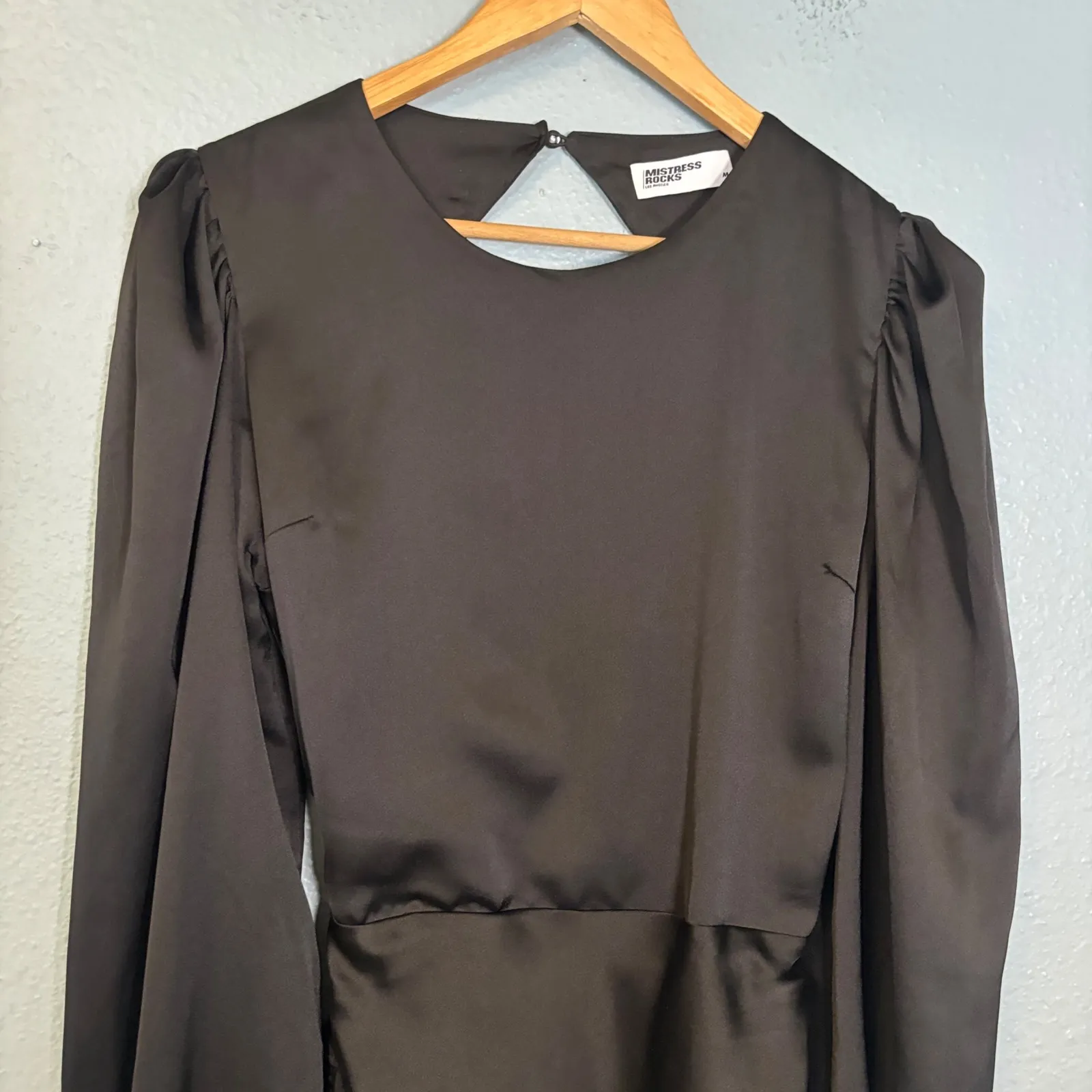 Mistress Rocks One and Only Black Satin Open Back Mini Dress Size Medium Party - Image 6