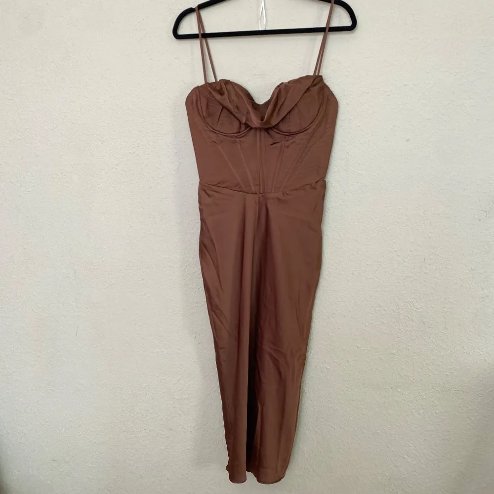 HOUSE OF CB S D-DD 'Myrna' Chocolate Satin Corset Slip Dress‎ NWOT - Image 5