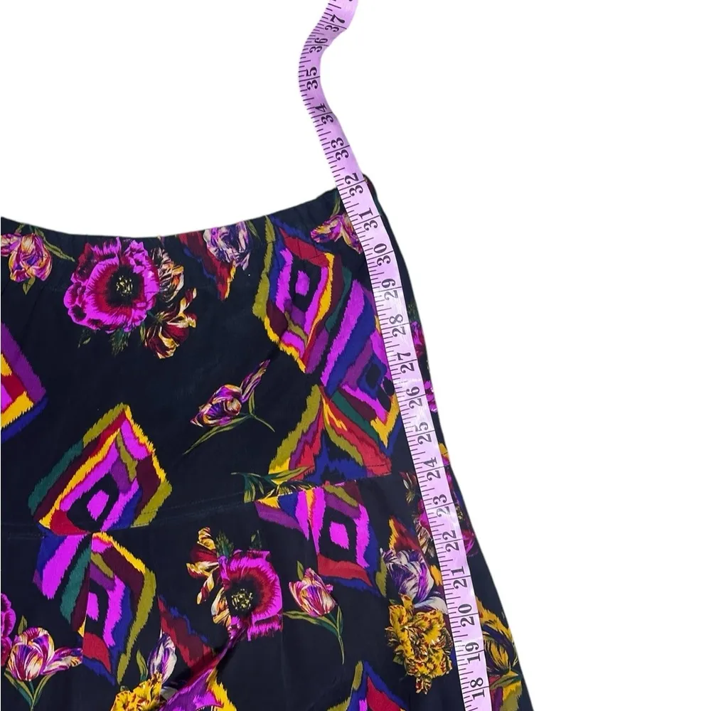 Vintage drop waist skirt in beautiful 100% silk floral design size 6 EUC Black - Image 11