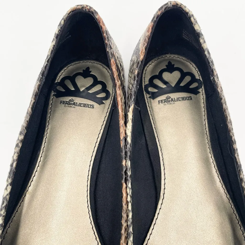 Fergalicious Twinkle Ballet Flats Size 9 Faux Snakeskin Ribbon Bow Jewel Toe Y2K - Image 5