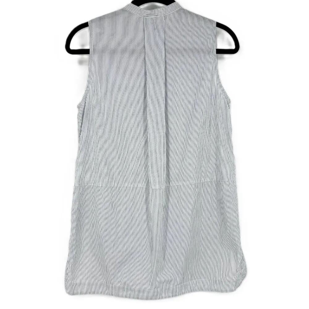 Vince Striped Sleeveless Tunic Blouse Top Shirt Button Down Medium White Black - Image 4