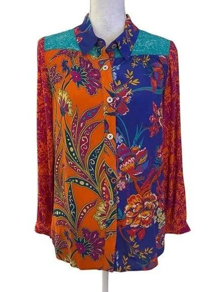 Soft Surroundings Size S Hermosa Tunic Button Up Top Blouse Shirt Art Floral - Image 1
