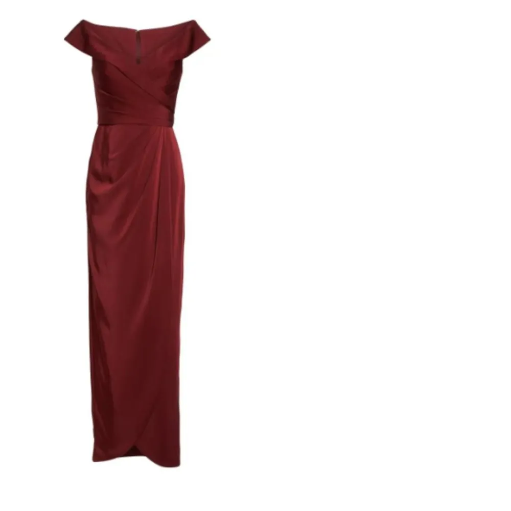 La Femme Surplice Off the Shoulder Column Gown - Image 3