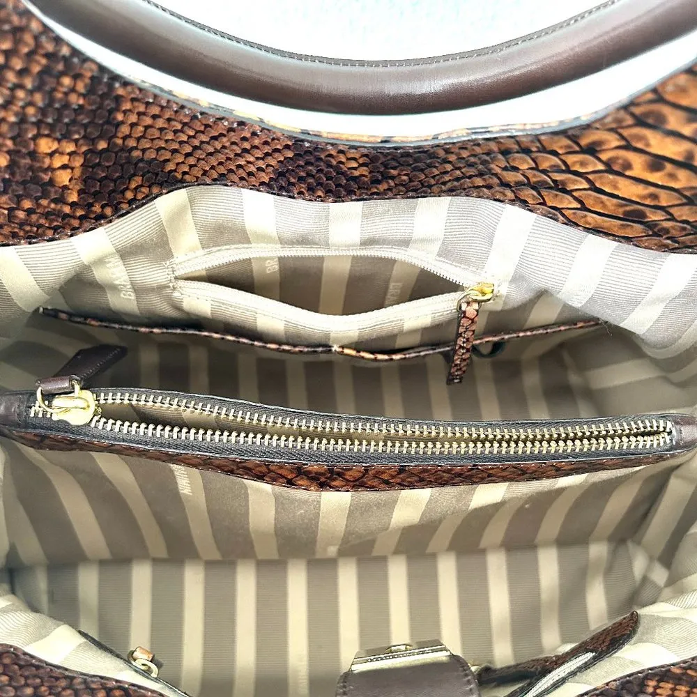 Brahmin Elisa Satchel in Embossed Snake Leather Tortoise Pecan Snake - Image 7