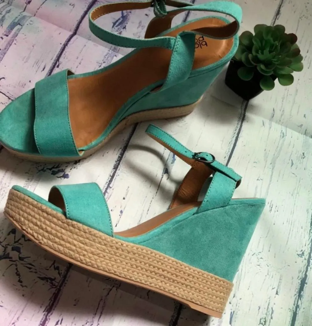 brand teal/aqua suede wedges - Image 2