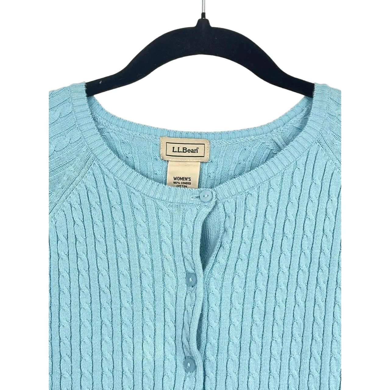 LL‎ Bean Coastal Grandma Blue Cable Knit Preppy Cardigan Vintage Women's Medium - Image 4