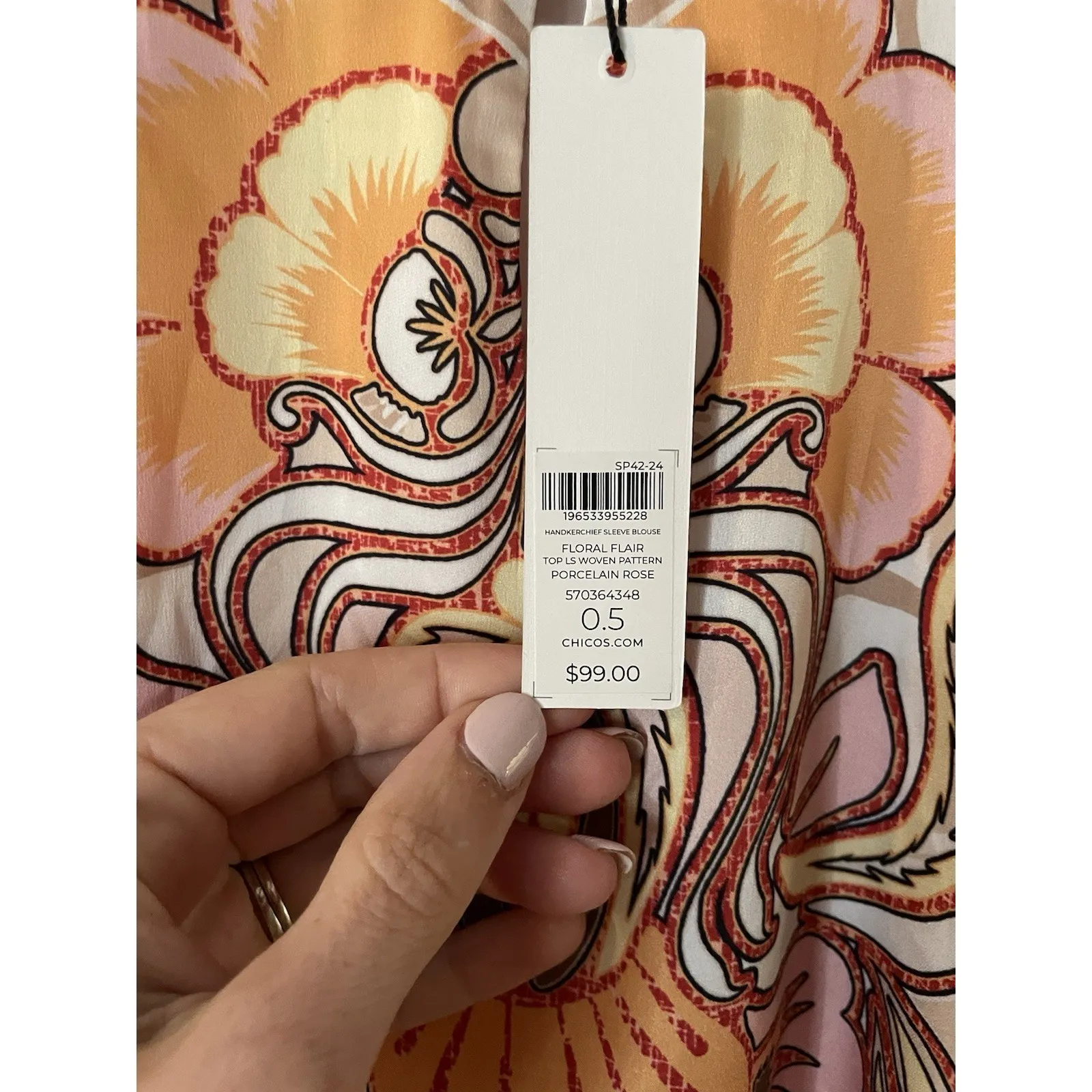 New Chico's Sz 2-4 Floral Flair Porcelain Rose Flowy Sleeves Shirt Blouse Silky - Image 3