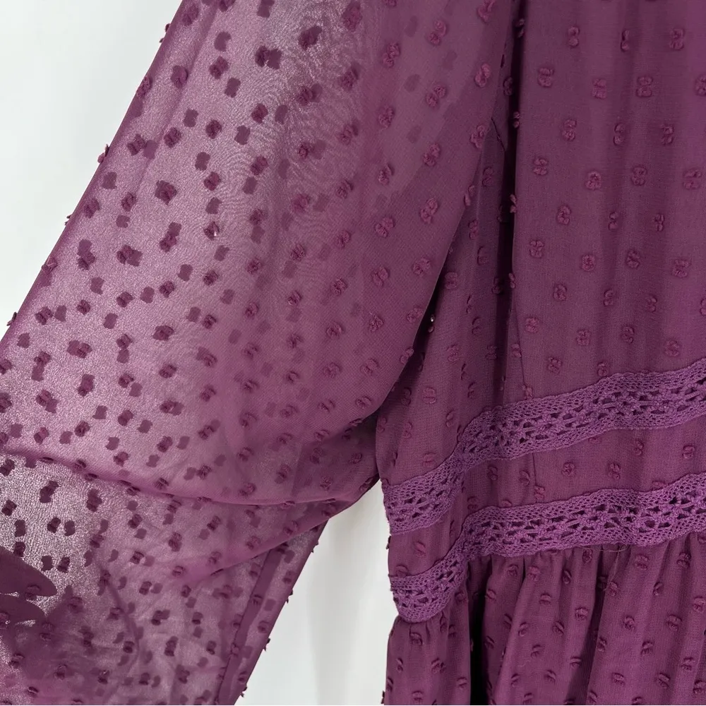 MATILDA JANE Festive Fancy Plum Babydoll Dress Purple Swiss Dot Mini Boho Fairy - Image 6