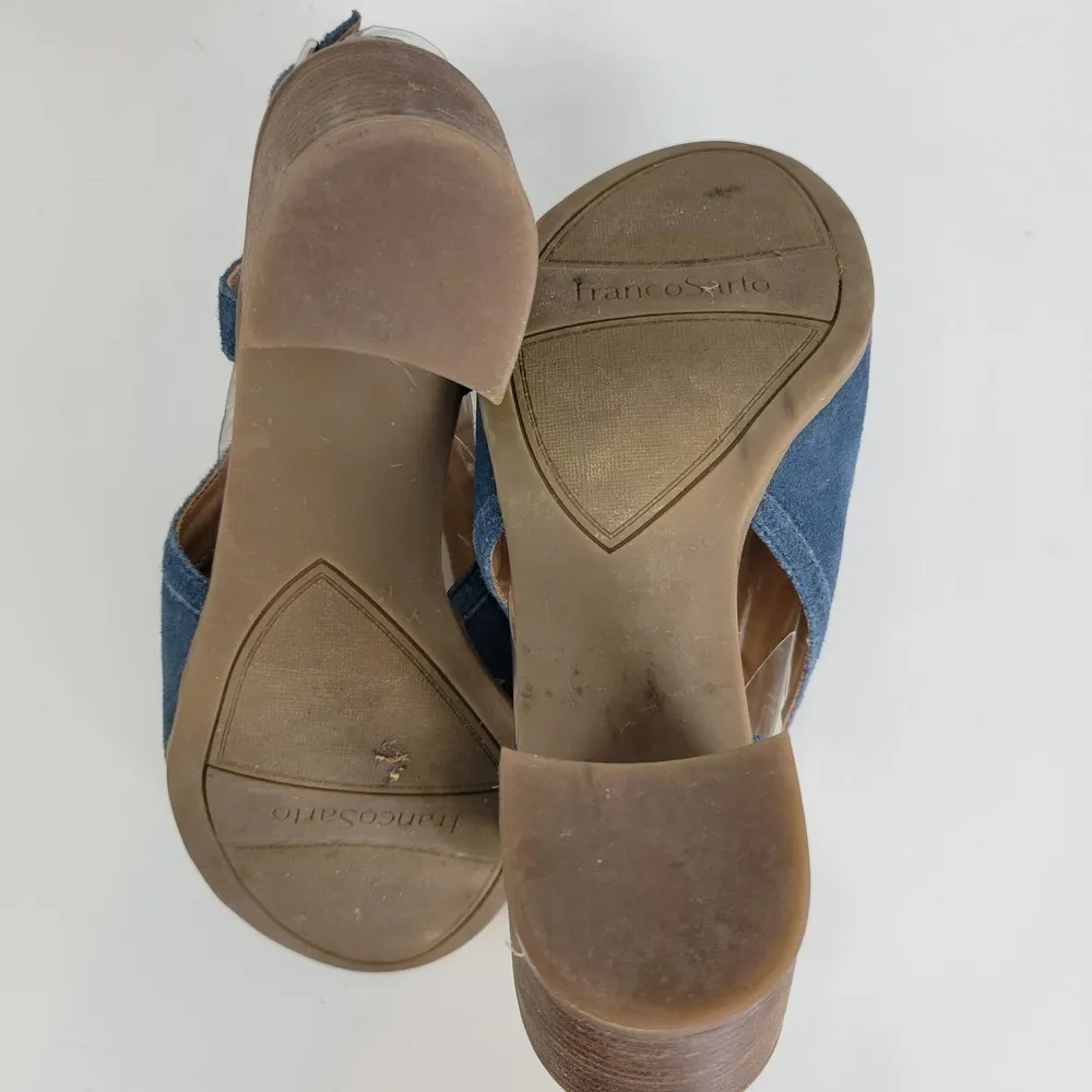 Franco Sarto Harlet Womens Sandals Sz 7.5 Blue Suede Leather Peep Toe Block Heel - Image 55