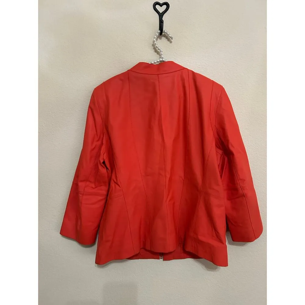 Lafayette 148 Leather Jacket Women's Size 16 Orange Moto Coat Spring Autumn FLAW - Image 10