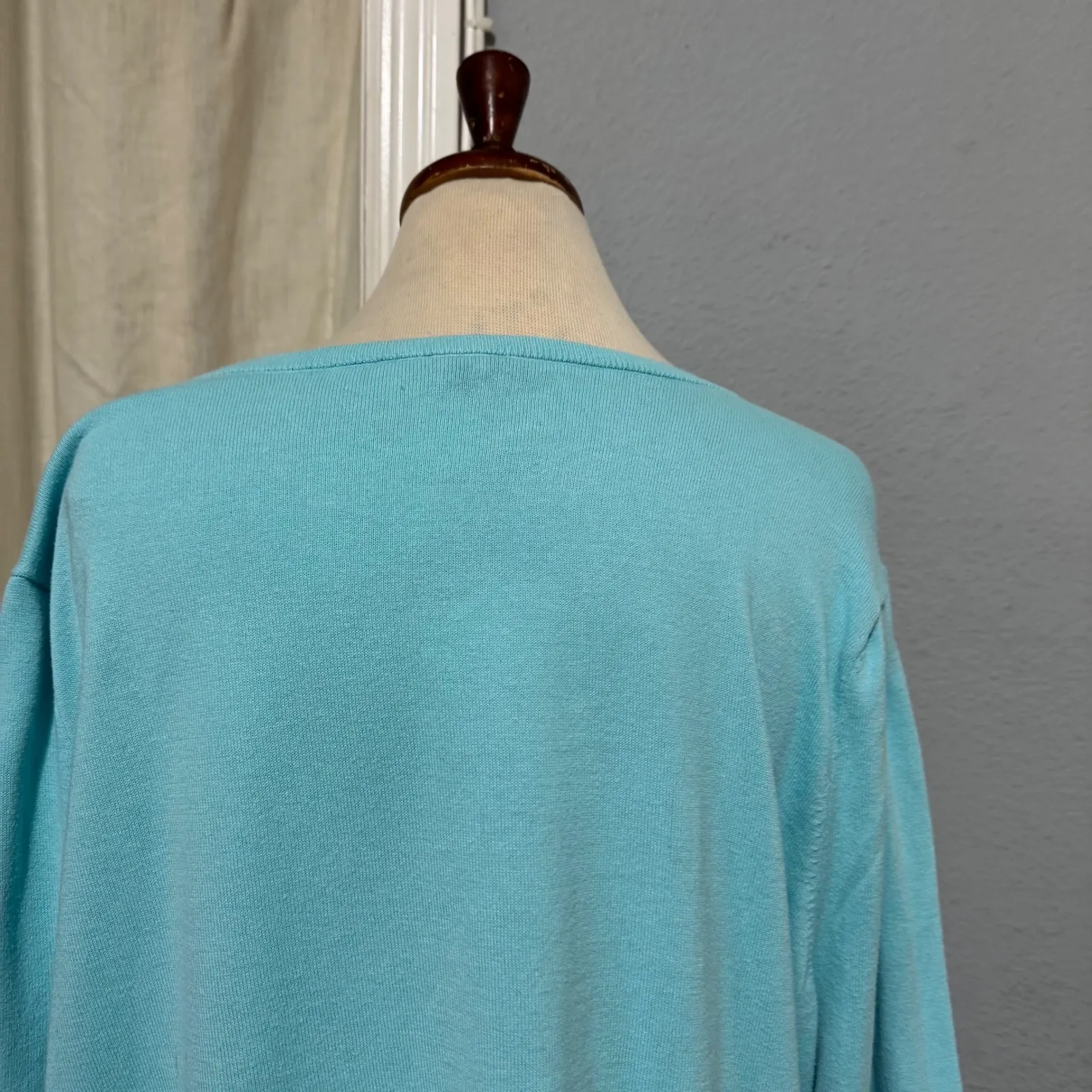 Talbots Plus Teal Blue Boat Neck Sweater Cuff Button Detail Long Sleeve Size 3X - Image 7