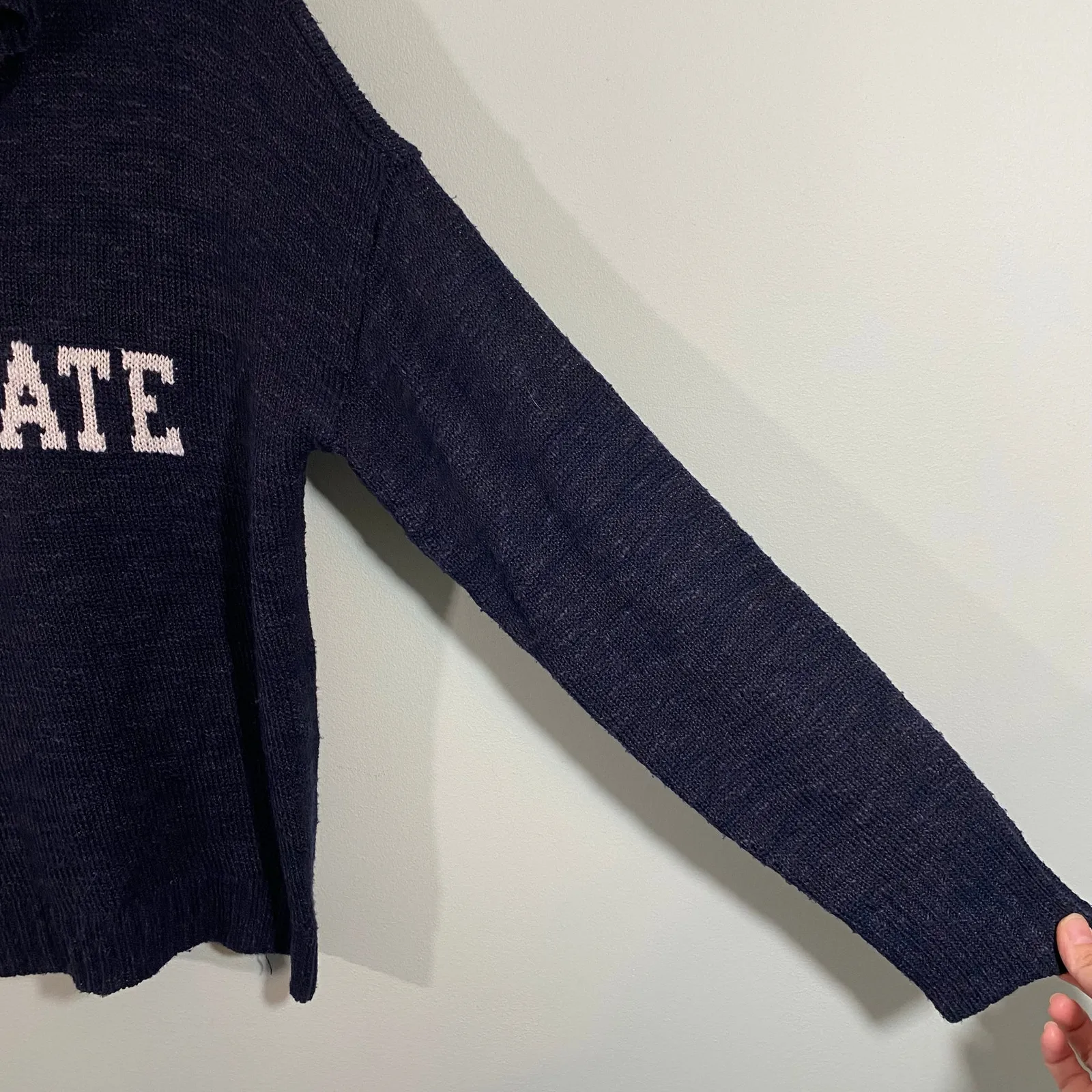 Marled Women Navy "Tailgate" Hooded Pullover Knit Sweater Size S - Image 7