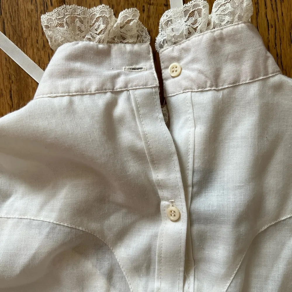 Slim Women's Button Up Back Shirt Cream Lace/Western Sz12/34 Vintage - Image 10