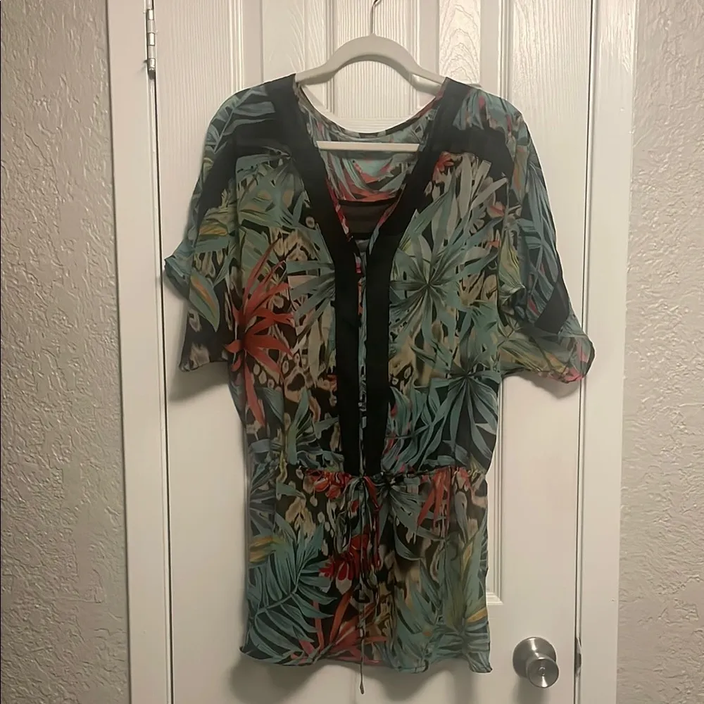 Women’s TOBI Tropical Floral Print Beach Sheer Swim Suit Coverup, Size Small - Image 2