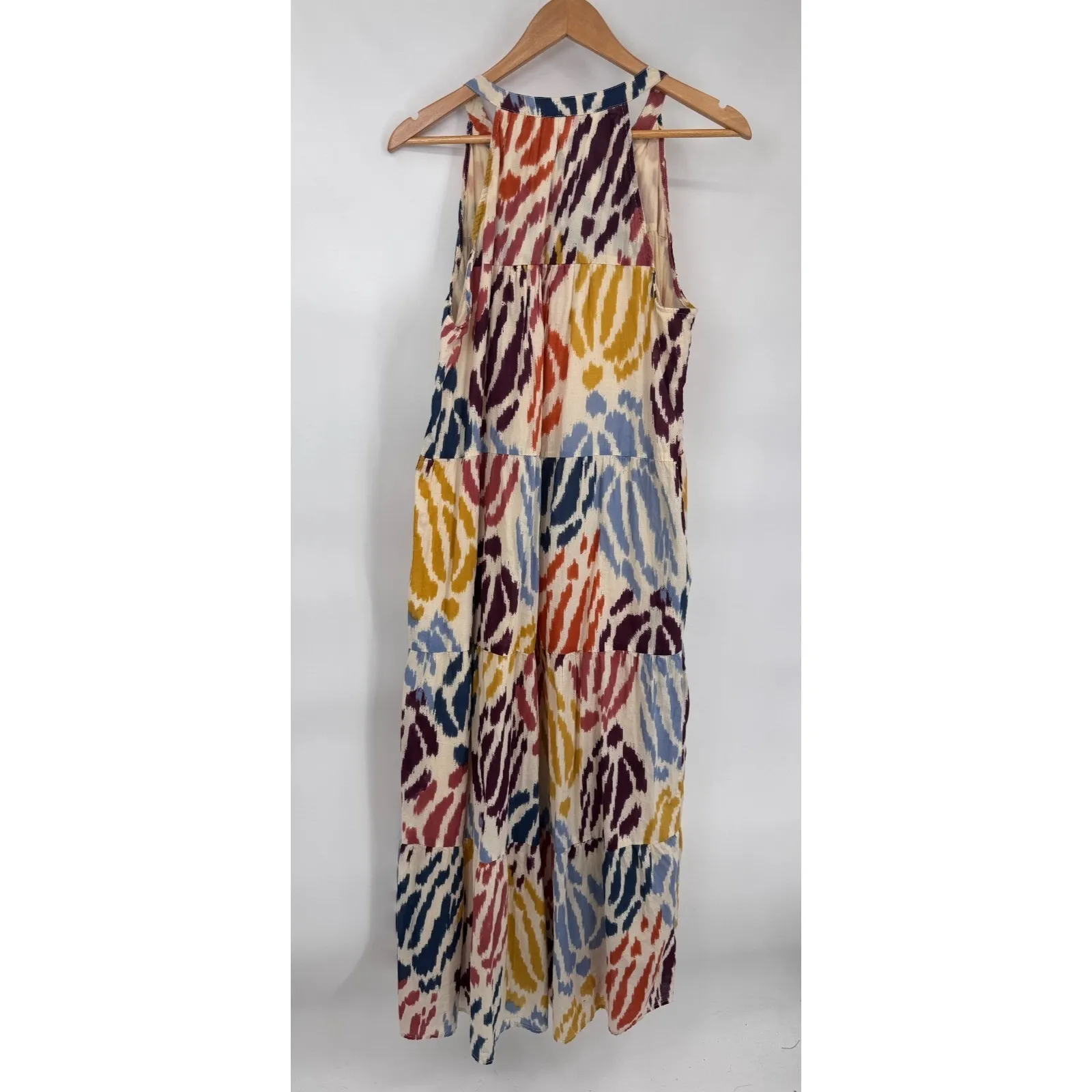 Tahari Tiered Maxi Dress Womens Large Multicolor Abstract Print Lined Cotton - Image 11