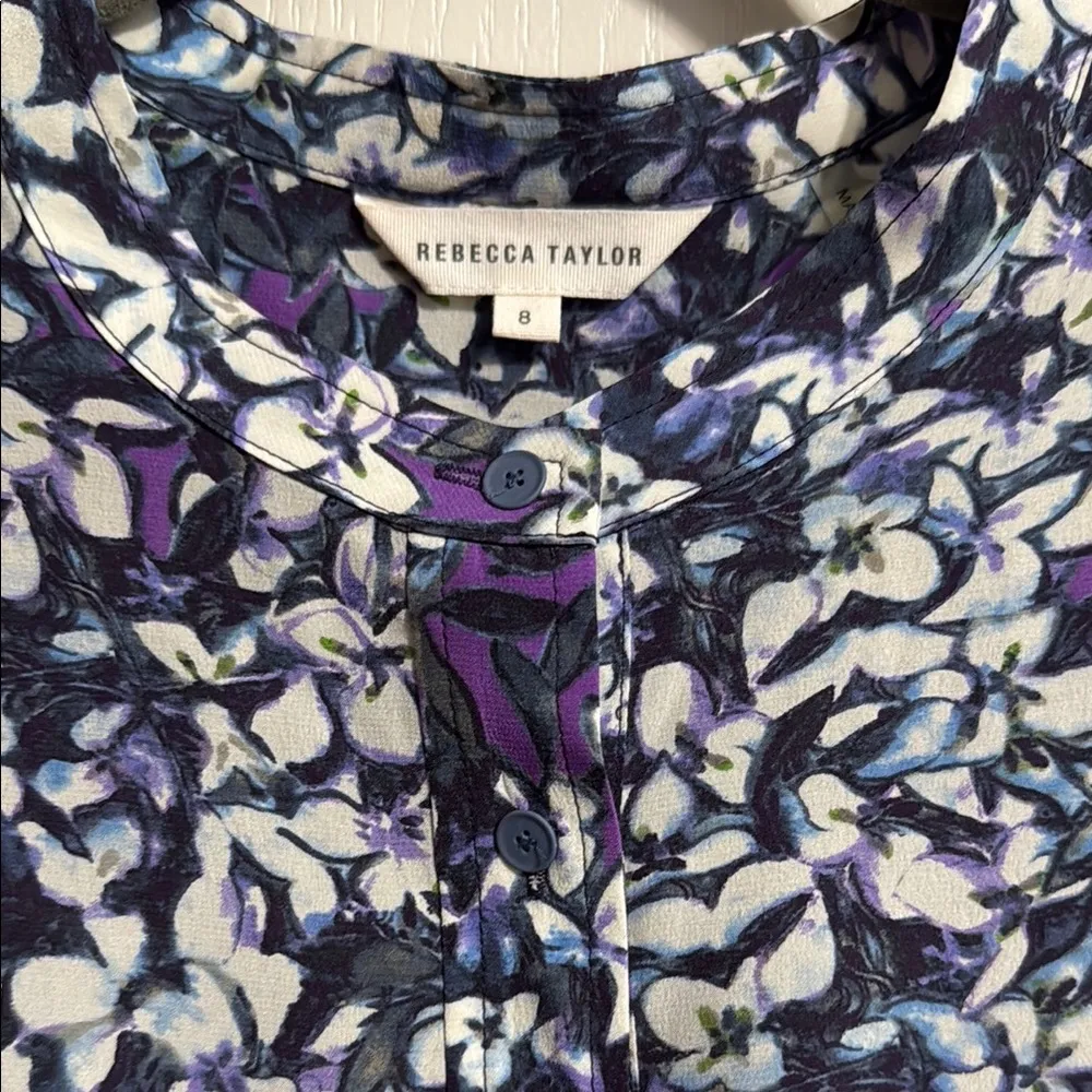 💖 Rebecca Taylor 100% Silk Purple Floral Long Sleeve Blouse - Image 4