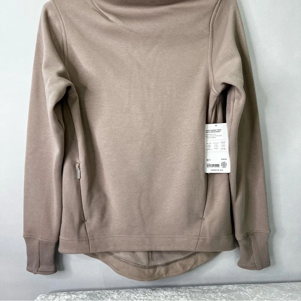 Athleta Pyrite Taupe Cozy Karma Twist Neck  Sweatshirt Size XXS Fleece Lined - Image 7