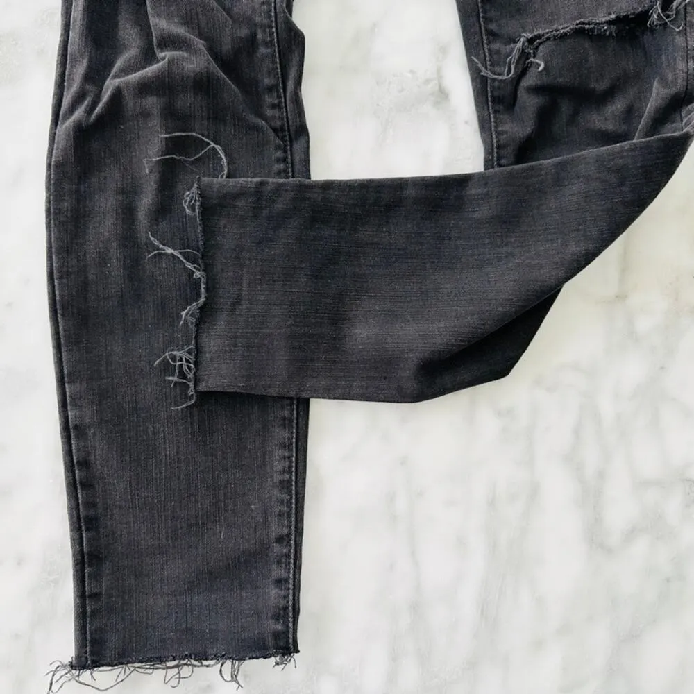 Paige Skyline Ankle Peg Black Slashed Knee 25 Skinny Jeans Distressed - Image 7