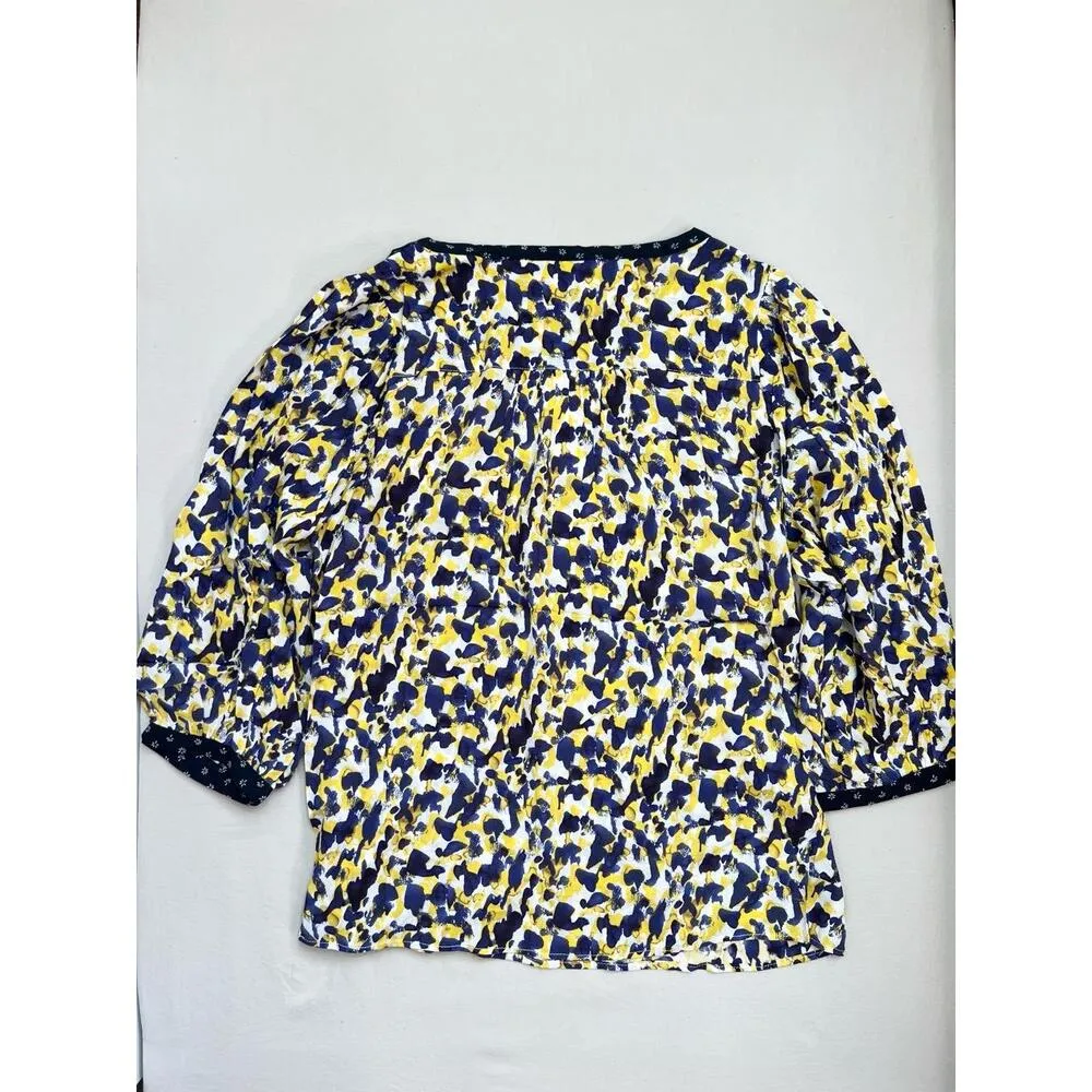 Chelsea & Theodore Blouse Size L Yellow Navy V - Image 4