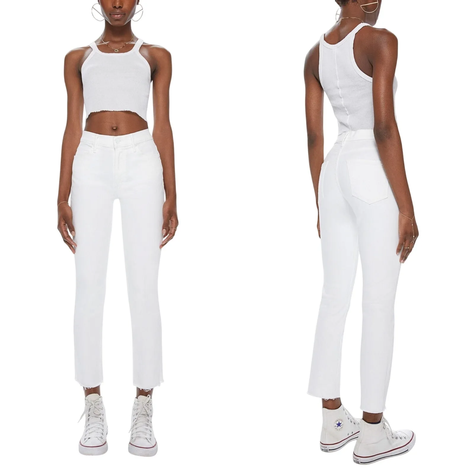 MOTHER Mid Rise Dazzler Ankle Fray Jeans in Fairest/White size 27 White - Image 4