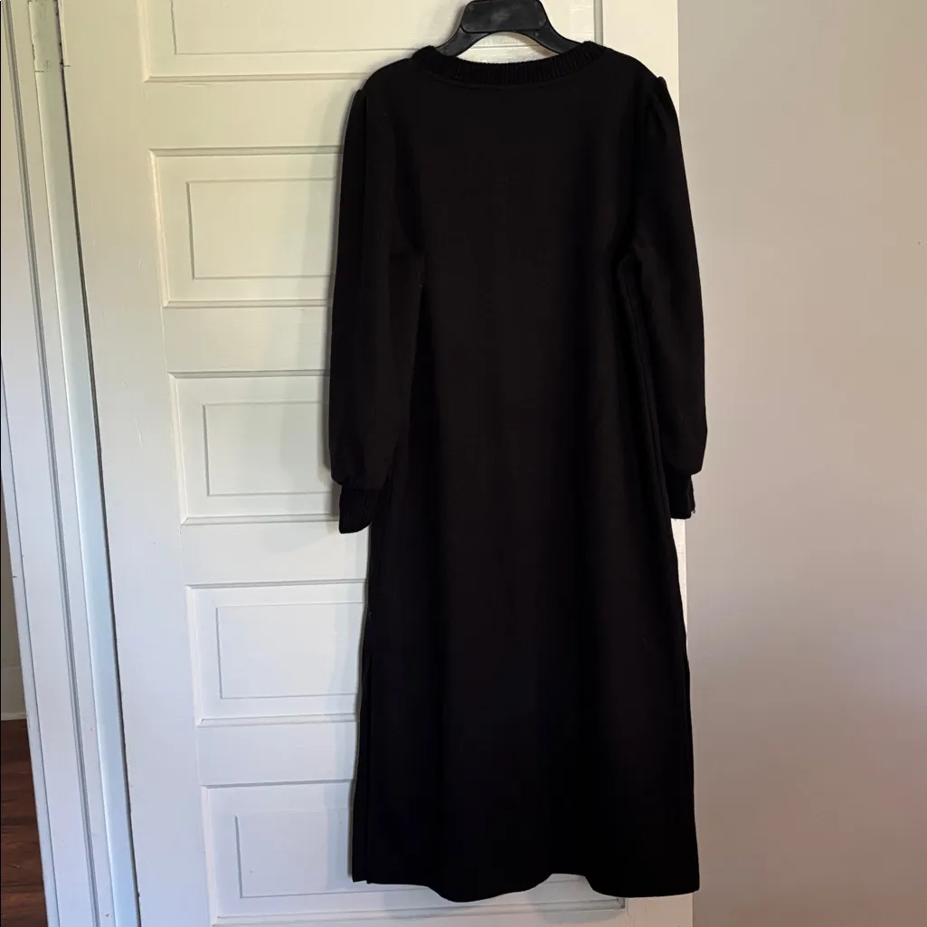Who What Wear Fleece Black Long Sleeve Dress with Sweater Cuffed Sleeves - Image 5