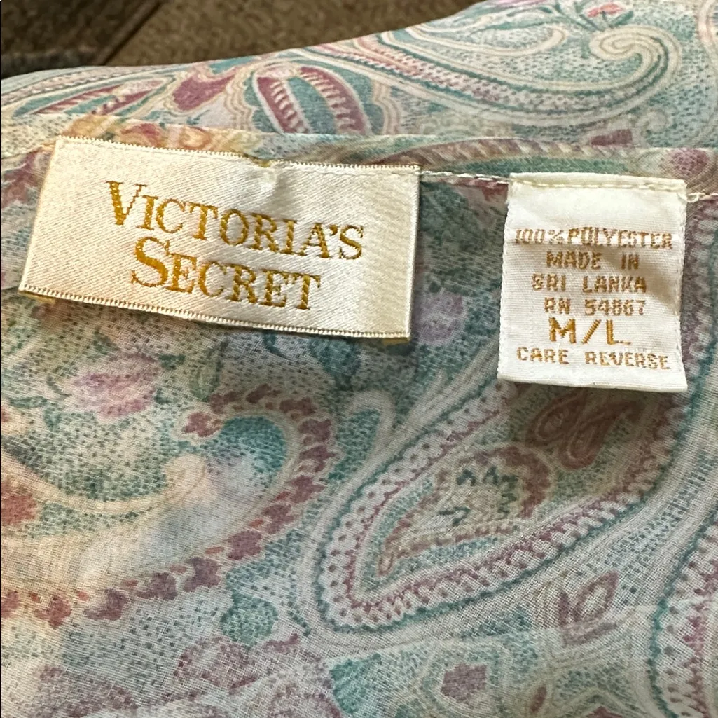 Victoria's Secret Vintage Gold Label Sheer Blue Floral Print Peasant Blouse M/L - Image 15