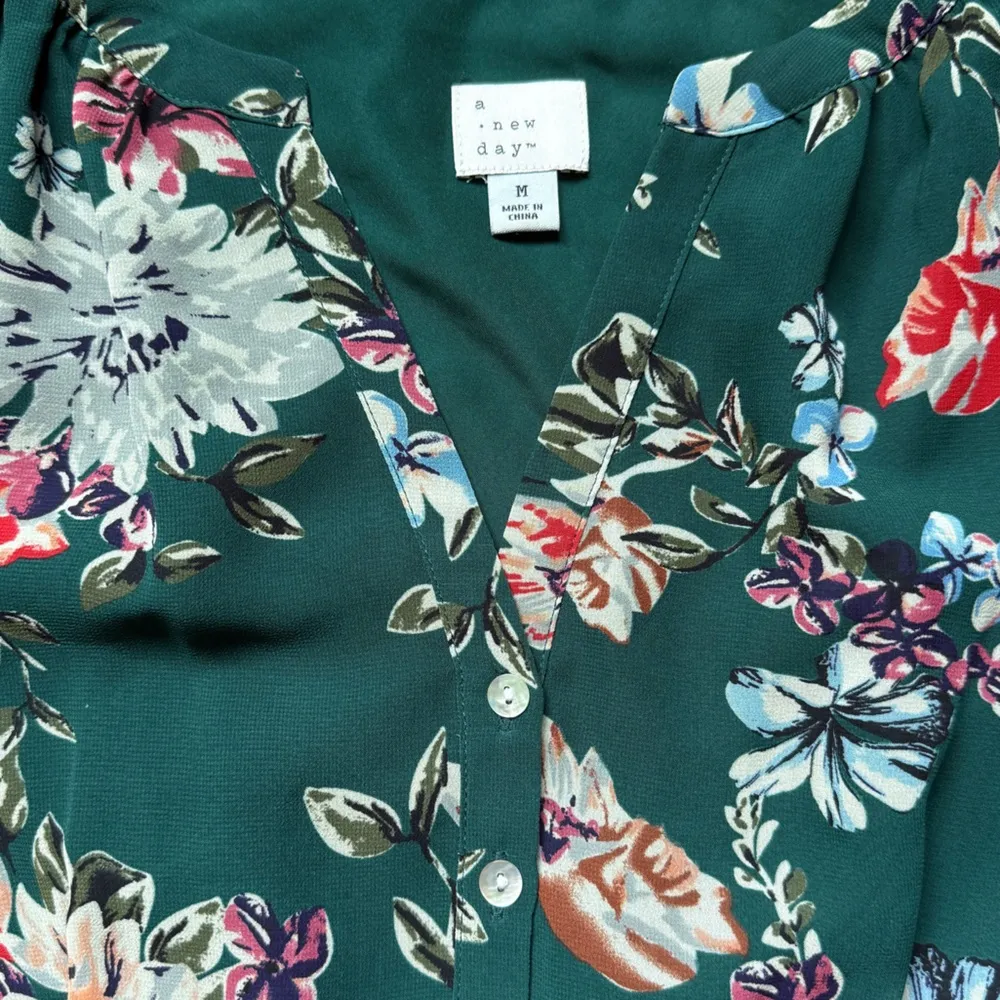 A New Day Women’s Green Floral Button Down Fit & Flare Dress Size Medium - Image 10