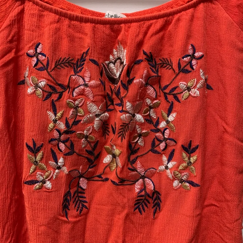 ❤B03- Revellion off shoulder bohemian boho embroider orange dress size S - Image 5