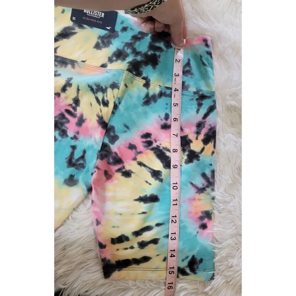 Hollister Pink Tie Dye Rainbow Ultra High Rise Jersey Bike Biker Shorts Sz XS NE - Image 5