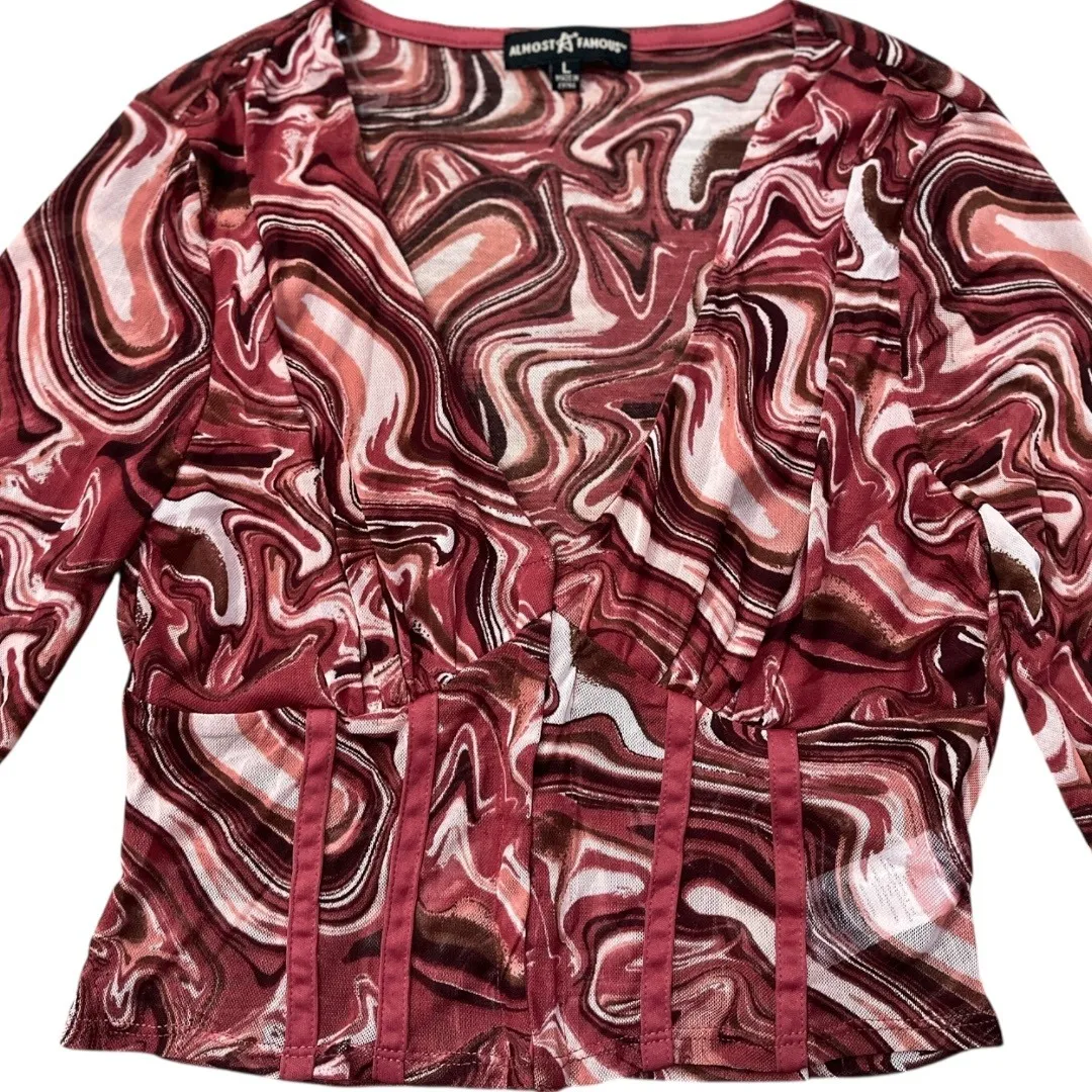 Vintage Almost Famous Y2K Corset Sheer Crop Maroon Top Size‎ L Artsy Boho Chic - Image 3