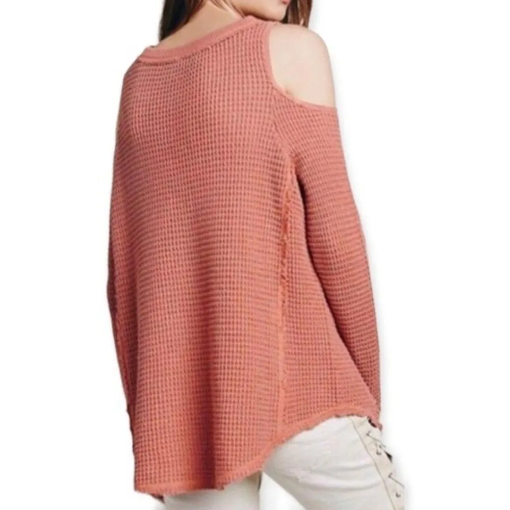 Free People Sunrise Sunset Waffle Knit Cold Shoulder Pullover Thermal Sweater - Image 88