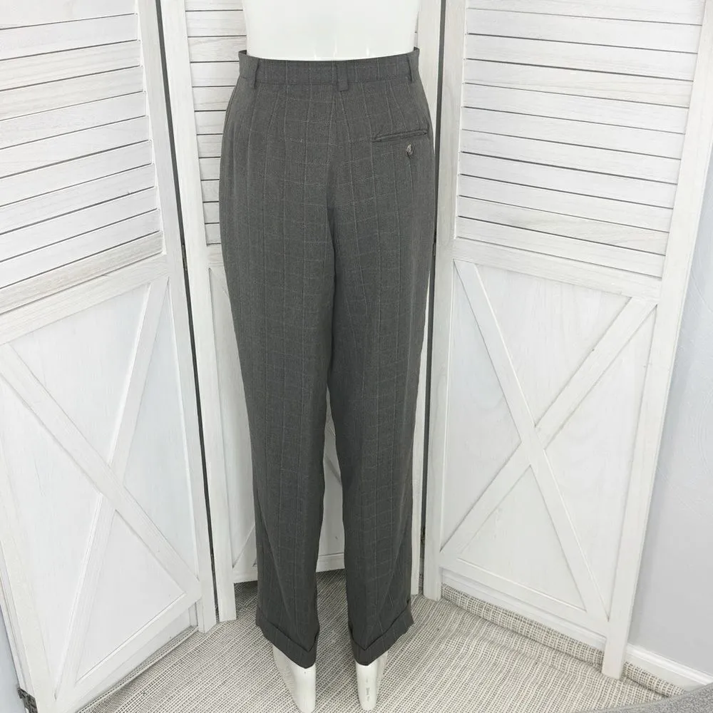 Geoffrey‎ Beene Windowpane High Waist Cuff Hem Straight Leg Trouser Pants Grey 8 - Image 4