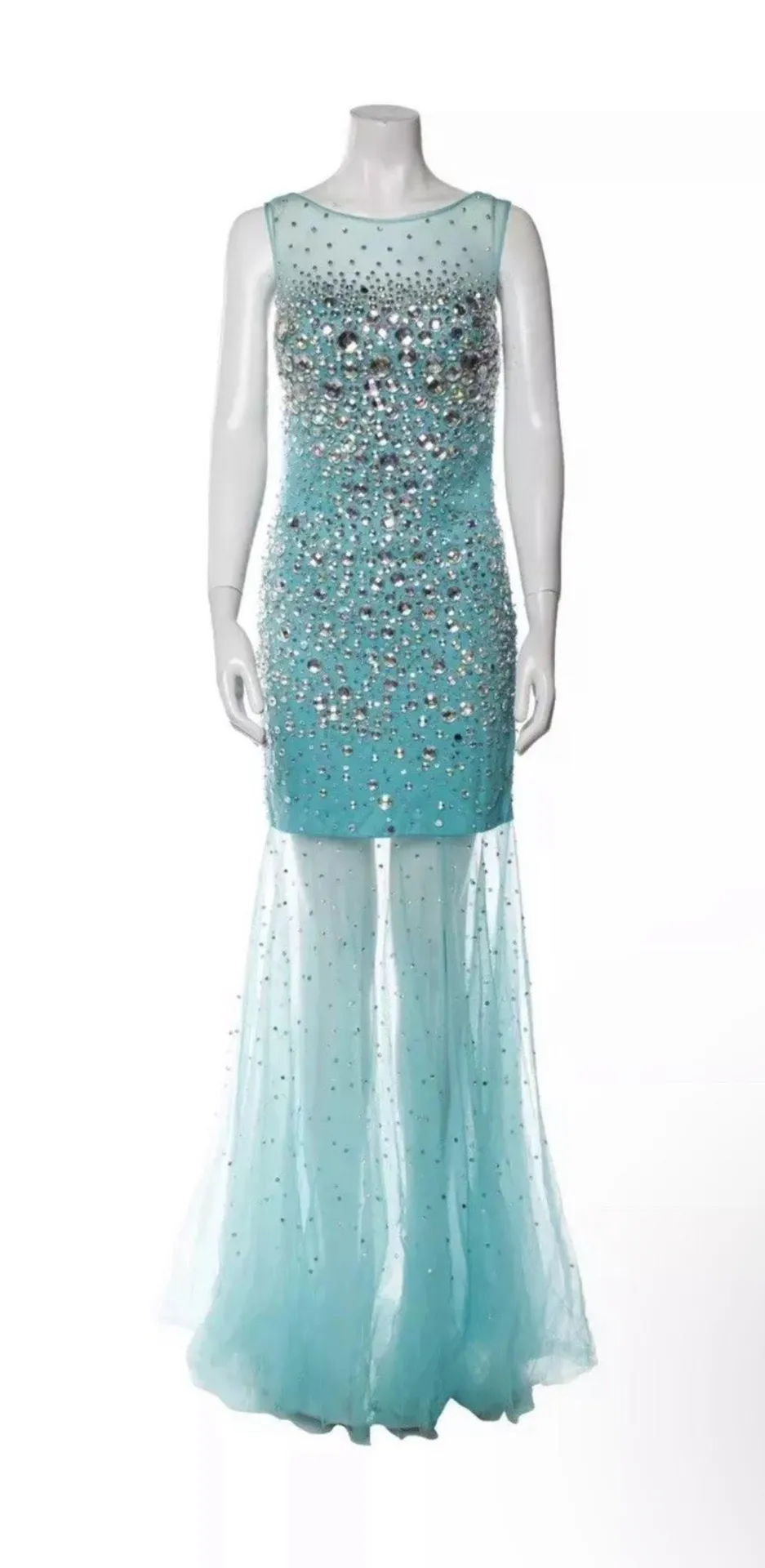 CND-J9006 Aqua Blue Beaded Prom Gown - Image 2