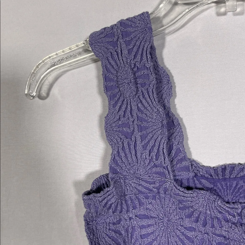 STRETCHY PURPLE FLORAL TEXTURED TANK TOP WOMENS XS/S - Image 2