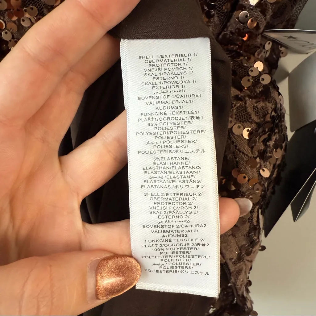 Adrianna Papell Sequins Lace Off The Shoulder Dress Copper 6 - Image 7