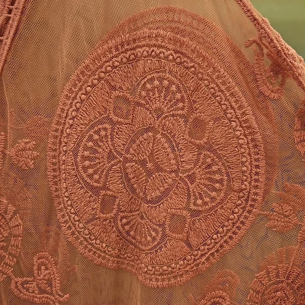 💕RACHEL ZOE💕 Scallop Trim Embroidered Lace CoverUp Dress ~ Dusty Rose OS NWT - Image 5