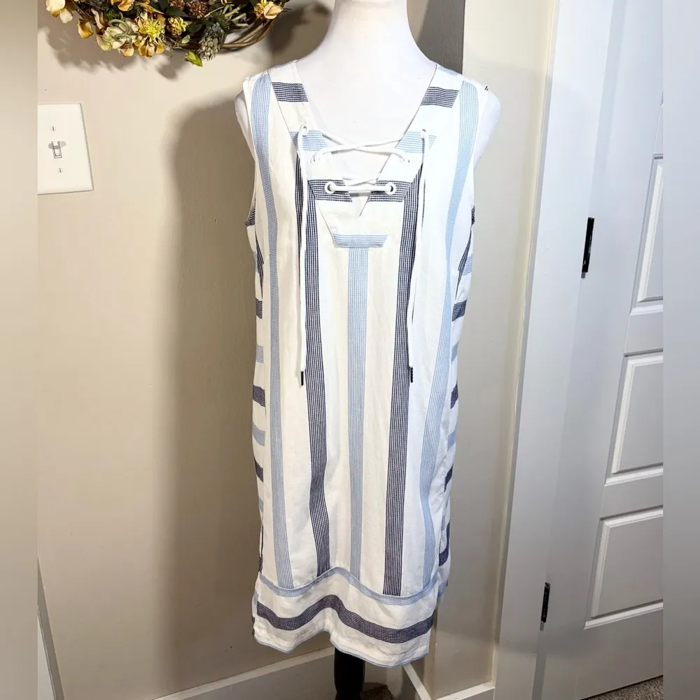 SOUTHERN TIDE Blue/White Striped Lace Up V Coastal Preppy  Shift Dress Sz Small - Image 10