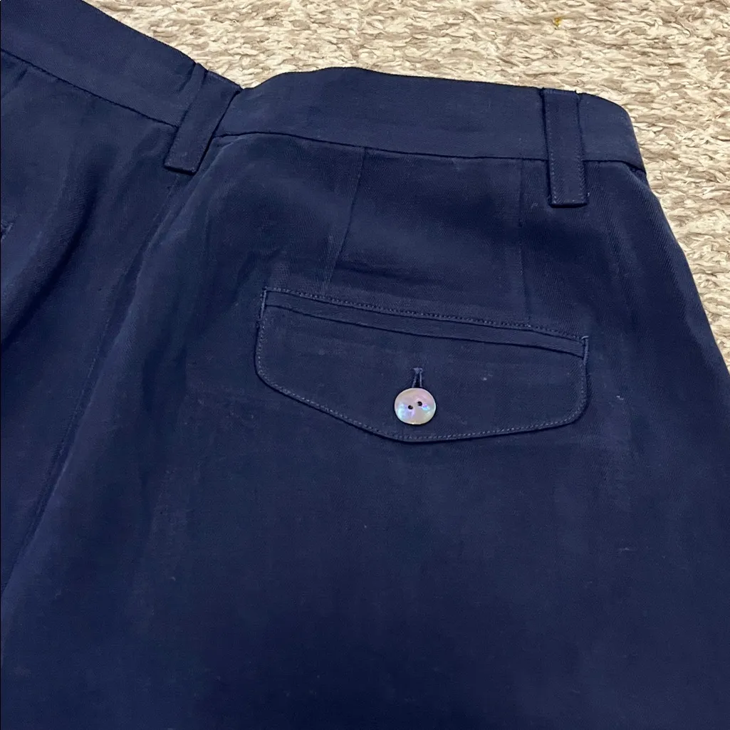 Tribal Midnight Navy Blue Pleated High Rise 100% Silk Shorts - Image 12