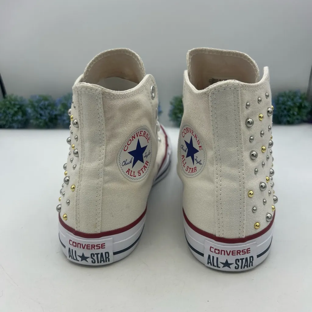 Converse Size 7 Women Chuck Taylor All Star Hi Top Sneaker Gold silver Studs - Image 2