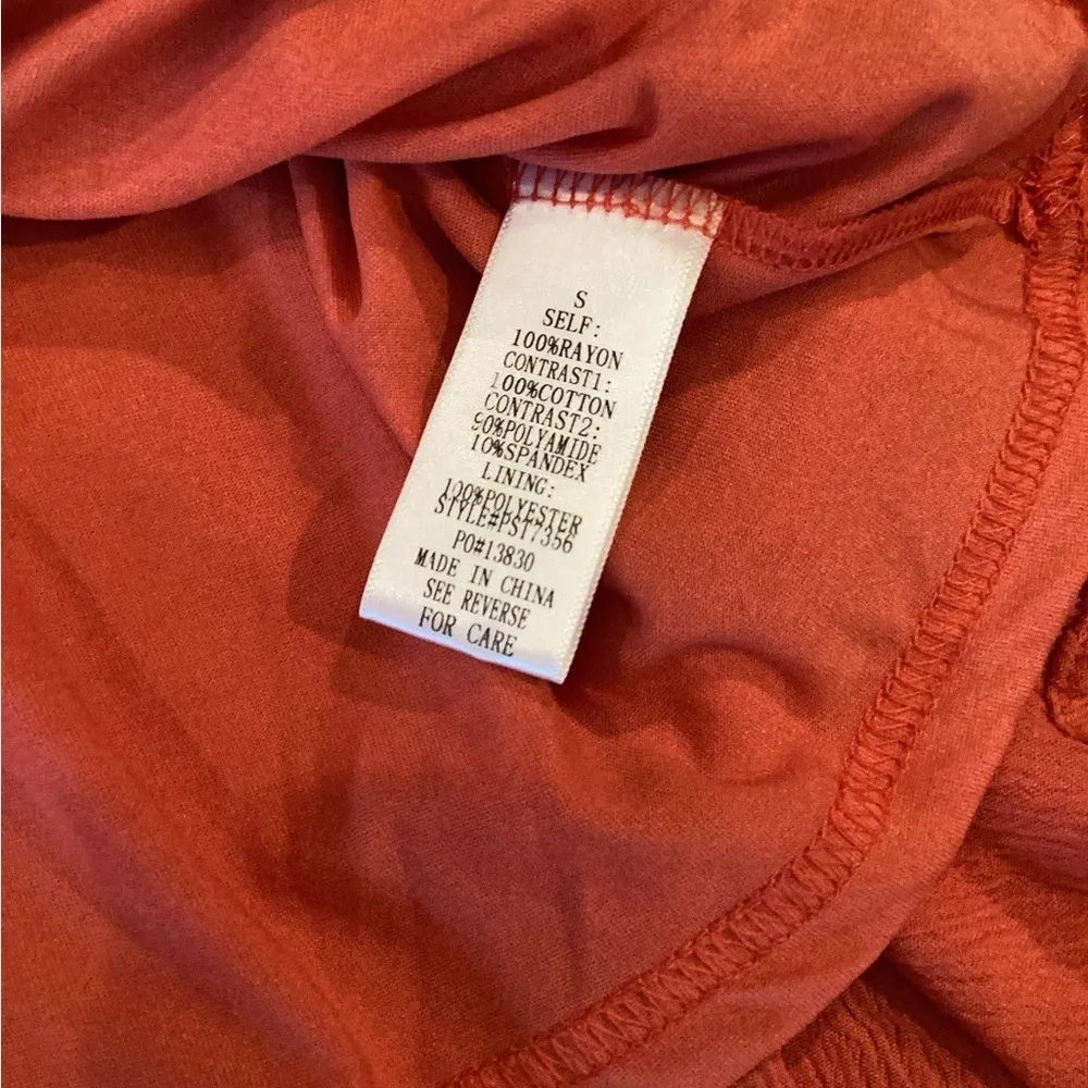 Polagram Rust Red & White Dainty Floral Boho Ballooon Sleeve Peplum Top small - Image 13