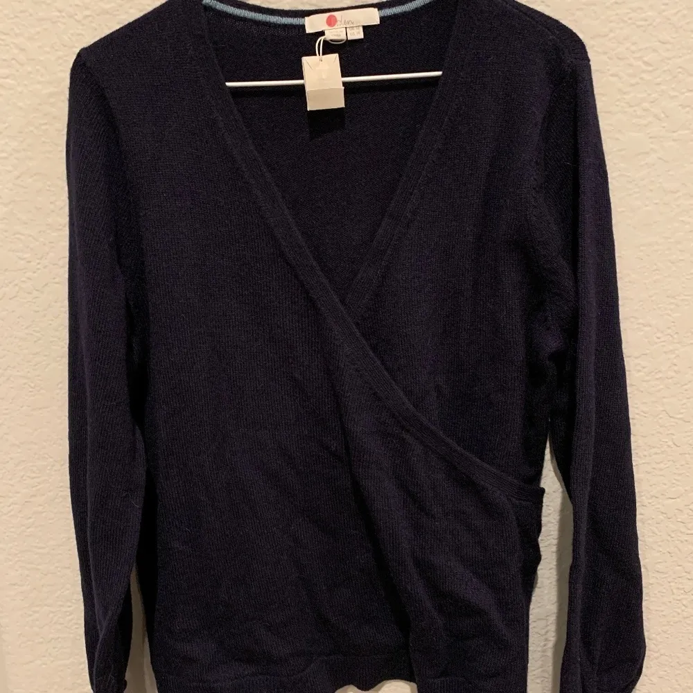 BODEN Maddie Button Cuff Surplice Sweater (US/14) Blue Size undefined - Image 5