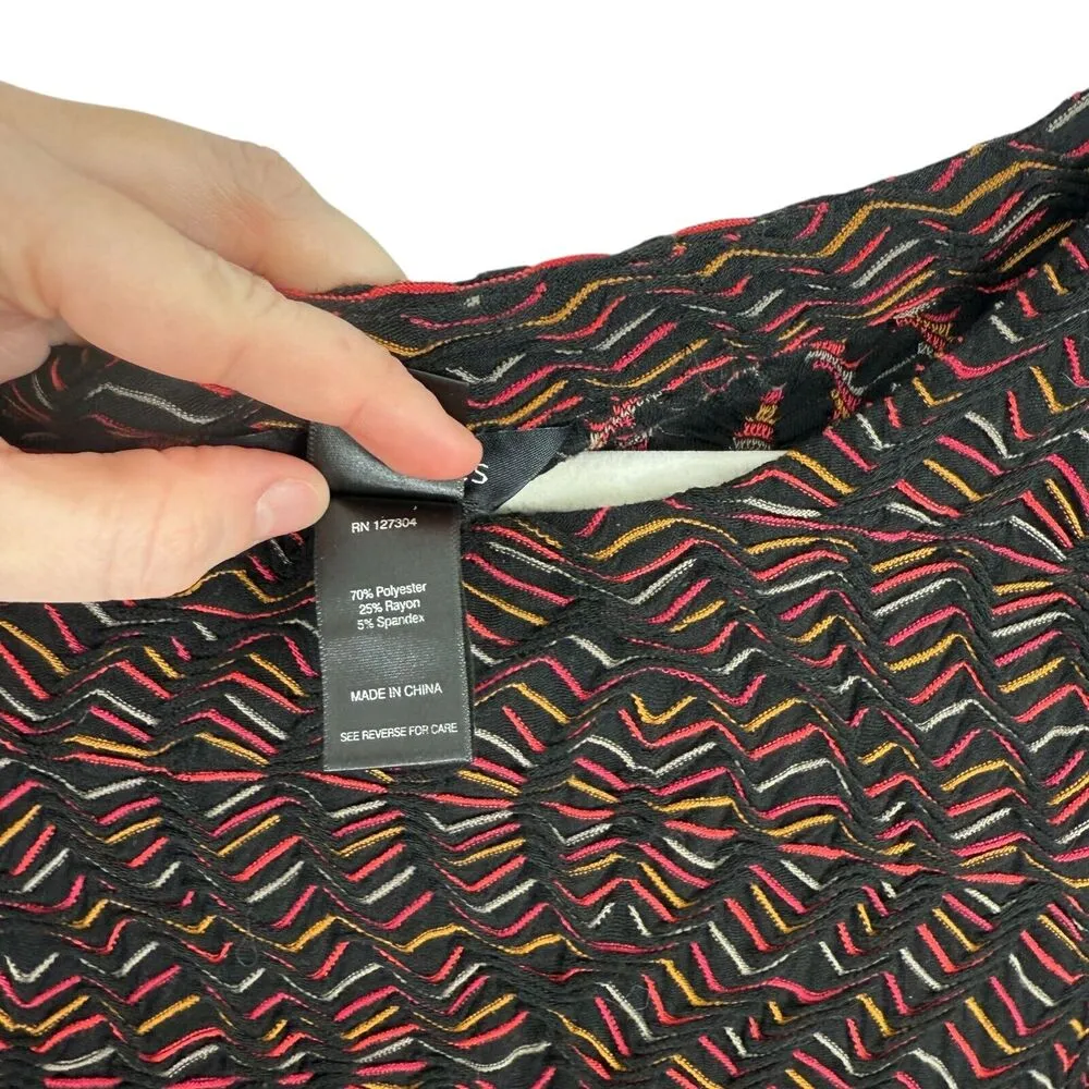 Ali Miles Geometric Multicolor Blouse Boho Artsy 3D Knit Womens Size Medium Black - Image 4